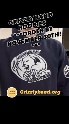 GRIZZLY BAND HOODIES ***ORDER BY NOVEMBER 30TH!*** Show off your Grizzly Band pride with this classic navy Gildan hoodie, exclusively for Grizzly Band members! This year’s hoodie features the striking Grizzly Band logo on the front and a paw print on the sleeve—a design students have adored for years. There’s even an option to custom print your name on the back! They are warm, durable, and perfect for -rehearsals -football game days -travel days ***Limited ordering window!!! Ensure you get yours
