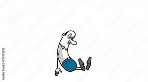 Sad man. Cartoon character. Sausage shape. He bowed his head. Depression. Color picture. On a white background. Line drawing. Hand-drawn animation. Doodle video