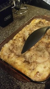 Tonight's butter roll outta the oven! Piping hot! 2 sticks of butter 2 cans of biscuits 2 cups sugar Nut meg Cinnamon 2 1/2 cups milk 9×13 baking dish Cut 1 stick of butter into slices Layer slices on bottom of pan Roll each individual biscuit flat with rolling pin Lay flattened biscuits on top of butter Preheat oven to 400° and bake 8-10 minutes until biscuits are partially cooked (Buiscuits will rise only slightly) Remove pan from oven and slice 2nd stick of butter and layer across biscuits Ad