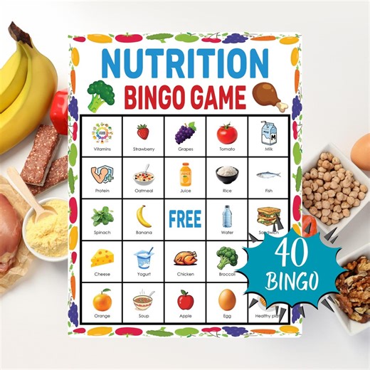 Nutrition Bingo Game Printable Healthy Foods Activity for Kids Classroom Health Lessons and Homeschool Fun - Etsy