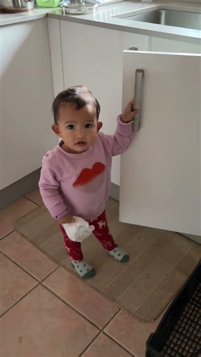 My helpful 1 year old baby throwing her own nappies