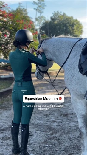 Lana 🩶 on Instagram: "A horse riding induced human mutation 😱🐎 Follow @alphagelding for more equine science 🧬 #equestrian #horsehumor #horses #comedy"