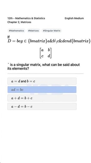 12th Math Matrices Singular Matrix Explained