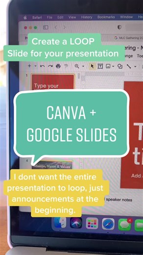 Canva hacks - create a video loop for a single slide in your presentation. #canva #canvatips #smallbiz #bizgrowth #presentations #googleslides