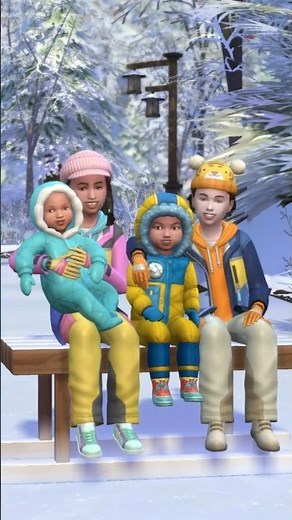 making Sims 4 poses of siblings siting on a sled