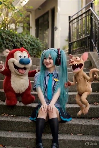 This Miku cosplay with Ren & Stimpy is unhinged 🩵✨ #cosplay #anime