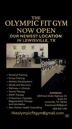We’re so excited to share that The Olympic Fit Gym has just opened our newest private, members-only location right here in Lewisville, TX! This isn’t your typical gym — it’s a luxury wellness and performance space built for total health, balance, and results. Whether you’re looking to feel stronger, recover smarter, or simply invest in you — we’ve designed a place that supports every part of your journey. Our services include: 💪 Personal & Group Training 🏃‍♀️ Athletic Development 🧘‍♀️ Rehab R