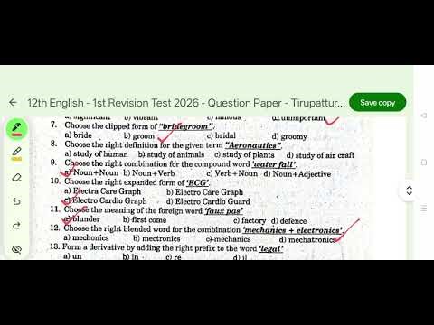 12th English First revision One Mark Answer Key 2026 | 12th English One Mark Question With Answer