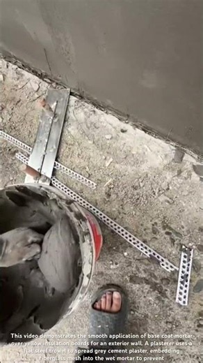 Flawless Exterior Wall Plastering: Applying Base Coat & Mesh Reinforcement #shorts 🧱🛠️