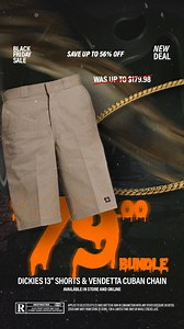 Dickies Shorts Vendetta Cuban Chain = $79. Grab it before it haunts someone else’s cart. ⚠️📺 | Red Rat Clothing