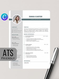 Modern News Reporter Resume Template Canva Editable CV Layout Professional Journalism Resume Digital Download - Etsy Canada