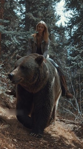 Beautiful woman rides a bear #fascinating