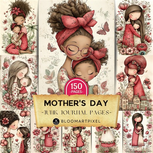 Mother's Day Junk Journal Pages Vintage Mother Child Scrapbook Paper (digital Download) - Etsy