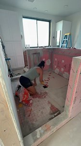 Shower floor install! Using 24”x48” tile from @bedrosianstile Tile saw @iqpowertools Waterproofing @guru_usa_llc | EastCoastFloridaDIY