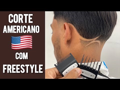 CORTE AMERICANO 🇺🇸OU TAPER FADE, COM FREESTYLE , (passo a passo completo).