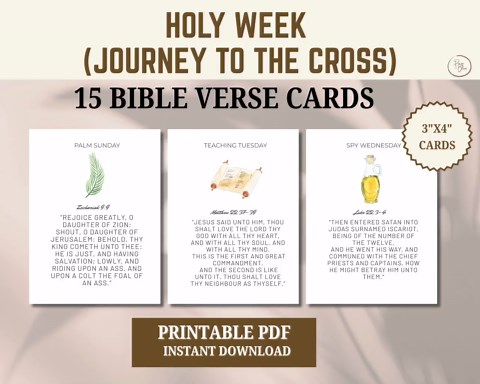 15 Holy Week Scripture Timeline Cards Printable | Journey to the Cross | Palm Sunday to Resurrection