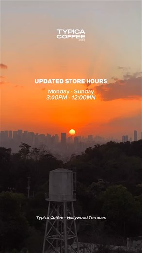 Coffee tastes better with a view. ☕️🌇 See you at Typica Coffee – Hollywood Terraces, Antipolo! Please take note of our updated store hours: Monday to Sunday | 3:00PM – 12:00MN | Typica Coffee