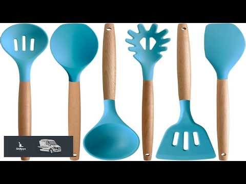 Kitchen Utensils Set 6 Piece Non Stick Silicone Cooking Utensils Set Wood Handle Heat