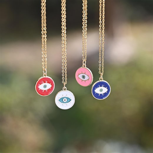 Evil Eye Necklace Gold Chain Enamel Evil Eye Pendant Protection Jewelry Lucky Charm Necklace Handmade Delicate Evil Eye Jewelry Boho - Etsy