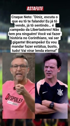 NETO SURTA, CRAVA DINIZ CAMPEÃO E PROMETE ESTÁTUA NO CORINTHIANS 🏆