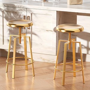 Metal Bar Stools Set of 2, Adjustable Height 360-Degree Swivel Bar Stool, Backless and Armless Counter Barstools for Kitchen Island, Dining, Cafe, Pub, Gold