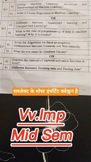 ML Important Questions for RGPV Mid-Sem 2026 | 6th/8th Sem Exam 📝college #shorts