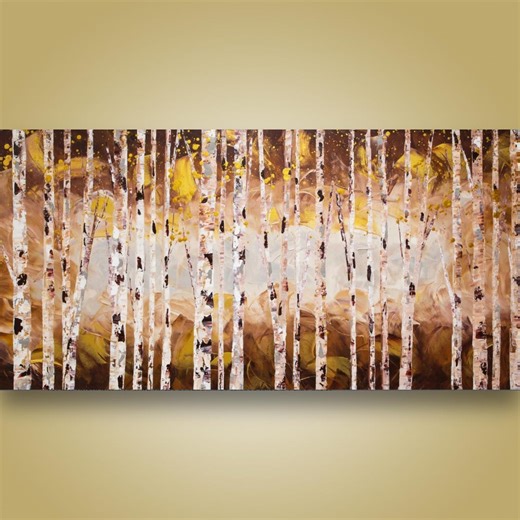 Large Original Birch Tree Acrylic Painting Autumn Forest Oversized Canvas Wall Art Modern Expressionist Landscape - Etsy