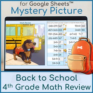 Back to School 4th Grade Math Review of 3rd Grade Standards Pixel Art Puppy