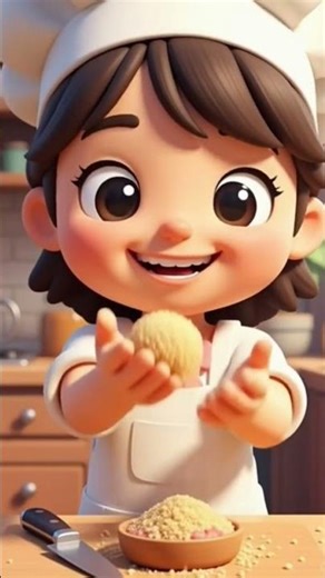 one little chef girl making chicken nuggets#cartoon #food #cooking