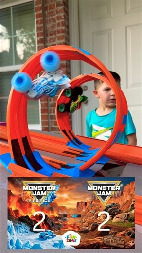 Fire & Ice vs Original Monster Jam Toy Truck Race! 🏎️💨 🔥❄️