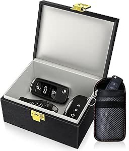 Samfolk Faraday Box with Faraday Bags for Car Keys, Car Key Signal Blocking Box, Keyless Entry Car Key Safe Protector Anti-Theft Shielding Cage (Small)