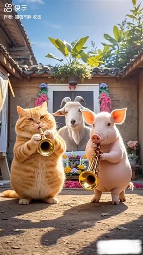 "Hilarious Animal Band Performance | Cat & Pig Trumpet Duo Stun the Goat 😂🎺"