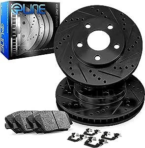 R1 Concepts Front Brake Kit For 2016-2021 Fiat 500X, 2017-2021 Jeep Compass, 2015-2021 Jeep Renegade| Drilled Slotted Brake Rotors| Ceramic Brake Pads and Rotors Kit| Hardware included