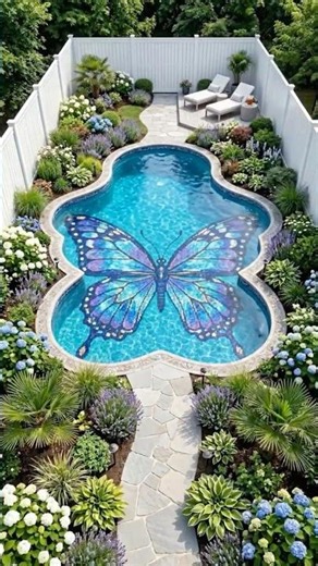 Construí uma Piscina Gigante com Mosaico de Borboleta no meu Jardim. 🦋 #pool #viral