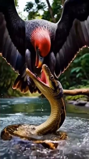 Deadly Standoff: Python vs. Jungle Vulture #animals ##viral#wildlife#viralvideo