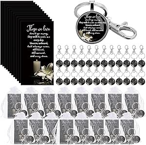 Junkin Funeral Favors for Guest Memorial Gifts Including Remember Keychain Prayer Cards Organza Bags for Memorial Celebration of Life(Black,24 Sets)