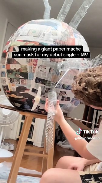 Giant Paper Mache Sun Mask for New Music Debut