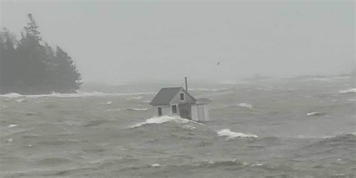 Woman captures video of floating cabin in winter storm: ‘I was shocked’