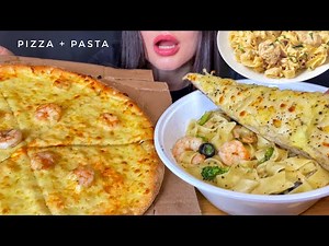 ASMR CHEESE PIZZA + CREAMY PASTA MUKBANG (No Talking) EATING SOUNDS
