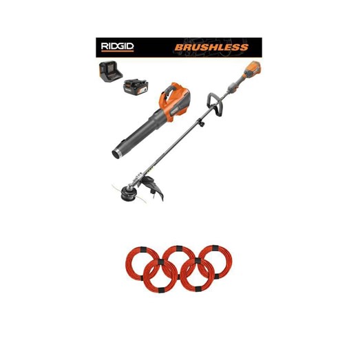 RIDGID 18V Brushless 14 in. Cordless String Trimmer and Leaf Blower Kit with 4.0 Ah Battery and 0.095 in. Trimmer Line (5-Pack) - The Home Depot