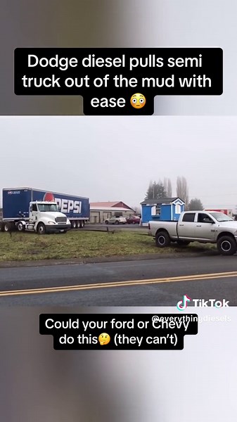 Dodge truck pulls semi truck like its nothing💪🏽 #semitruck #trucks #trucking #dodge #peterbilt #aintnofeelinlikecowmobilin #viralvideo