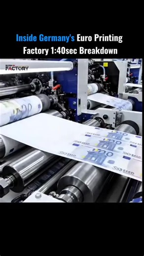 Trendingsociety on Instagram: "The post features a 1:40-second Tik Tok video taking viewers inside Germany's euro printing factory, showing the full process behind how European currency is produced. Originally shared on Tik Tok by @borninfactory, the clip highlights advanced printing techniques, security features, precise color layering, and strict quality control used to prevent counterfeiting. The breakdown has already gained over 7.1 million views, attracting strong interest from viewers curi