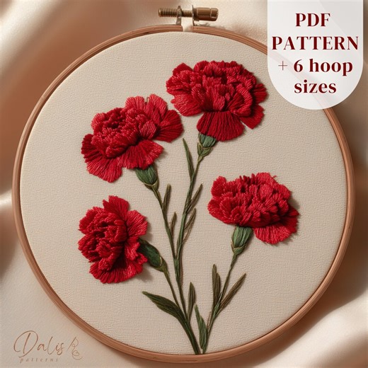 Red Carnations Hand Embroidery Design: Modern Floral PDF Pattern (digital Download) - Etsy