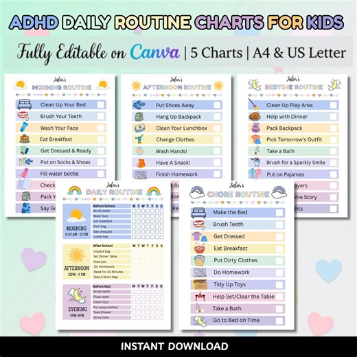 ADHD/ Neurodivergent Daily Routine Chart for Kids & Toddler, Printable Morning Evening Bedtime Daily Visual Schedule, Homeschool Schedule - Etsy