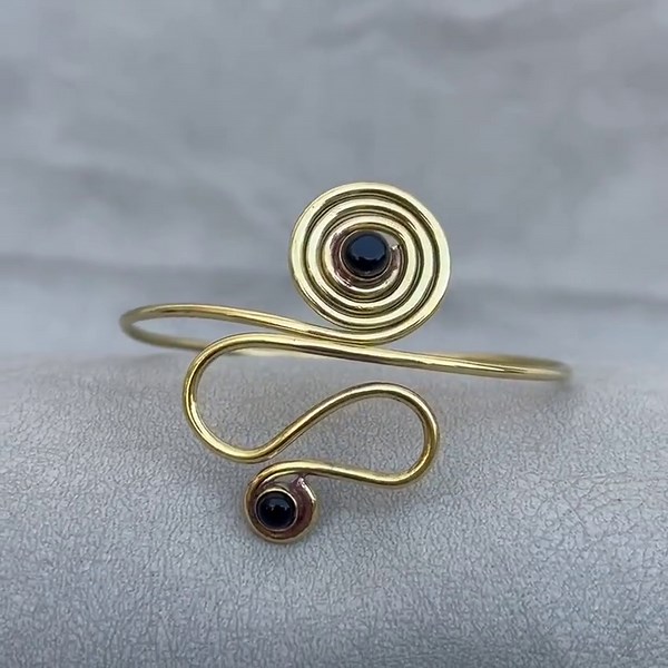 Gold Obsidian Arm Cuff, Spiral Cuff Bracelet, Brass Swirl Upper Armlet, Dainty Armband Jewelry - Etsy