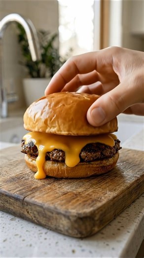 Crispy Smash Burger + Melted Cheese = This #foodasmr #satisfying