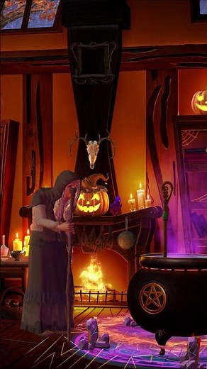 Cozy Witch Cottage - Halloween Ambience | Relaxing Fireplace, Rain & Thunderstorm Sounds for Sleep