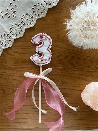 Handmade Embroidered Floral "3" Cake Topper | Baby Shower Decor - Etsy