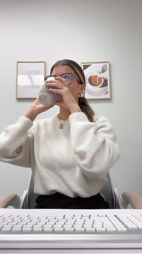 Elaina Michelle on Instagram: "Take a coffee break at work me 🤍 with original sound for my asmr lovers! getting a @nespresso at work was the best decision I’ve ever made lol + morning iced coffee asmr is the best 🫶🏻 lmk if you want more of these short asmr reels! what’s in my coffee: - approx 1 tbsp @torani caramel syrup - 2 shots of espresso (bianca doppio @nespresso vertuo pod) - approx 1/2 cup @mulberryparksilks cashew milk 🤍 #icedcoffee #asmr #routine #coffee #neutralstyle #explore morni