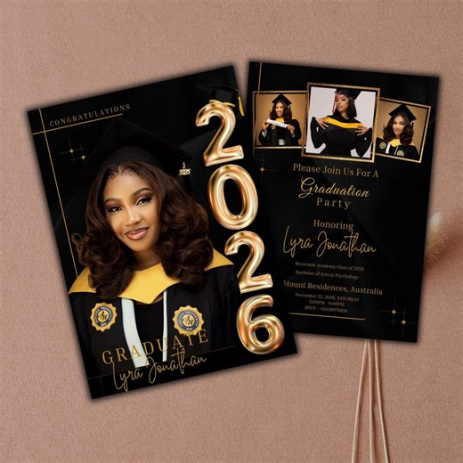 Black Gold Graduation Announcement 2026 Invitation, Digital Senior Graduation Female Invite With Photo, College Graduation Party Template - Etsy